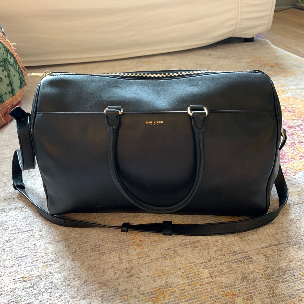 Saint Laurent black leather large duffel bag